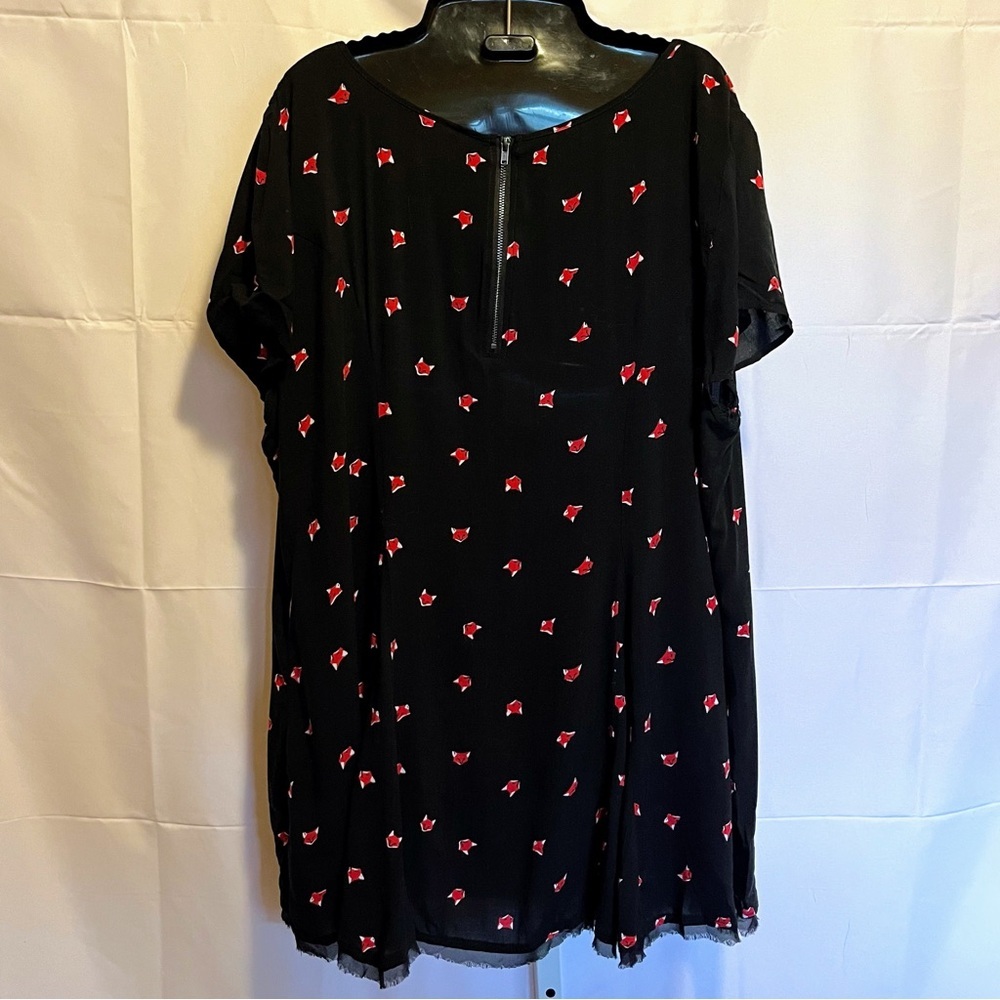 Torrid Fox Print Dress Size 1 14/16 Black Babydoll Zip Back Animal Crittercore - Picture 4 of 8